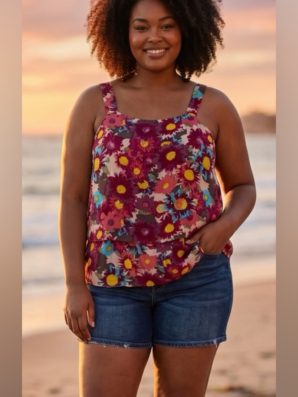 bobeau Pink Multi Floral Print Top